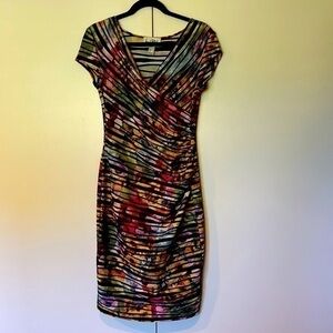 Joseph Ribkoff Bodycon Faux Wrap Dress Womens Size 8 Colorful Stripe